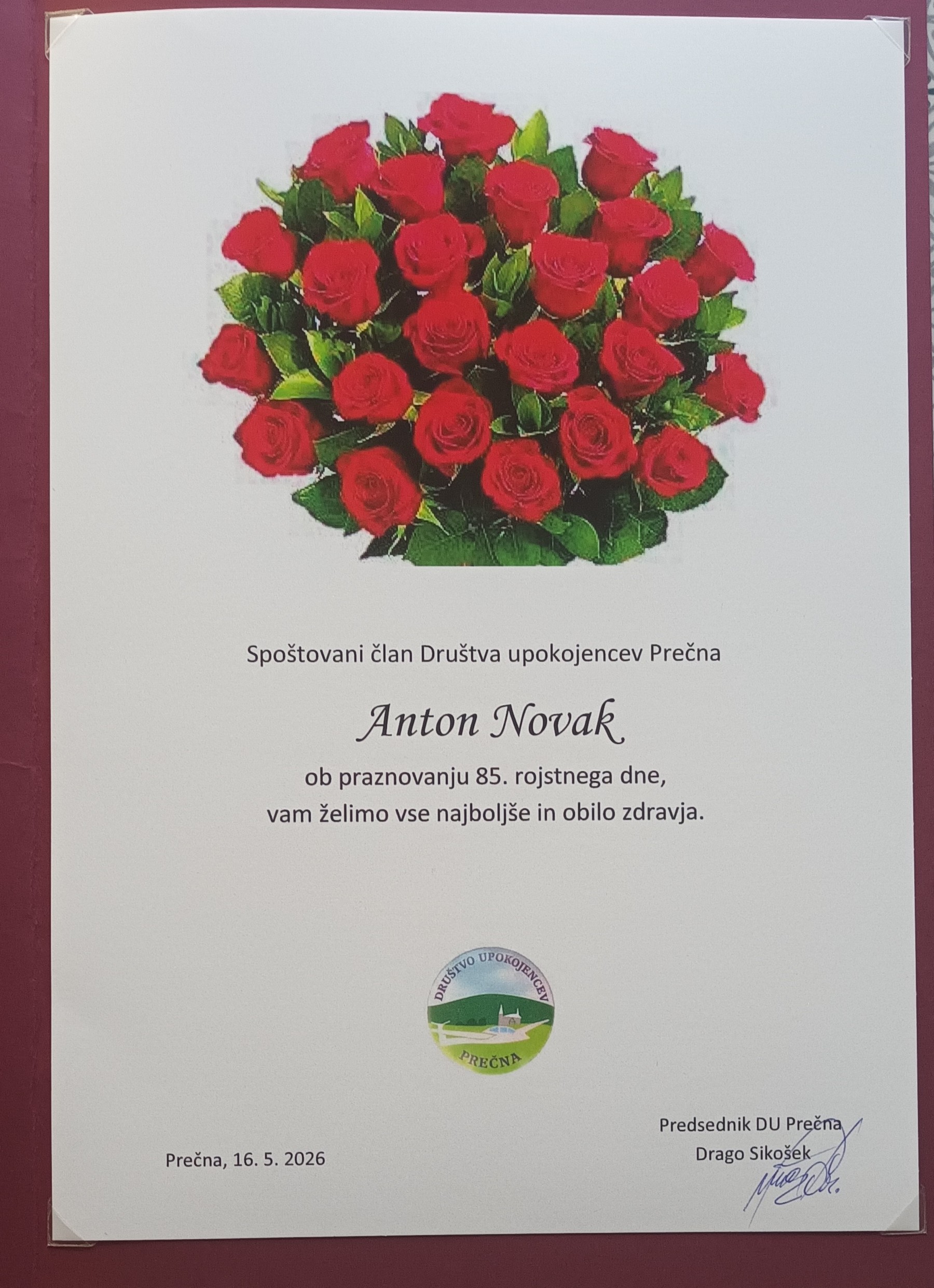 ANTON NOVAK PRAZNOVAL 85. ROJSTNI DAN